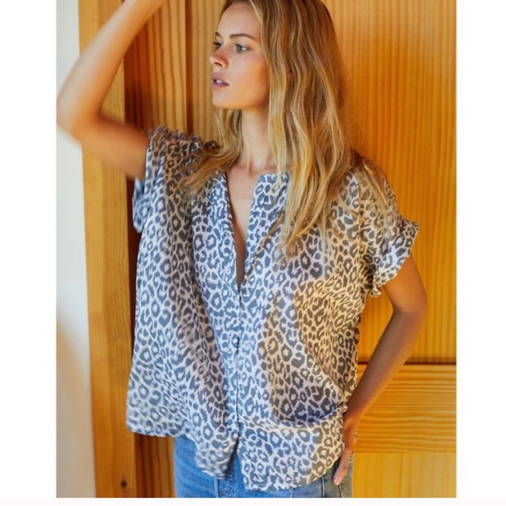 EMERSON FRY India Collection Charcoal Leopard Print Top Organic Cotton